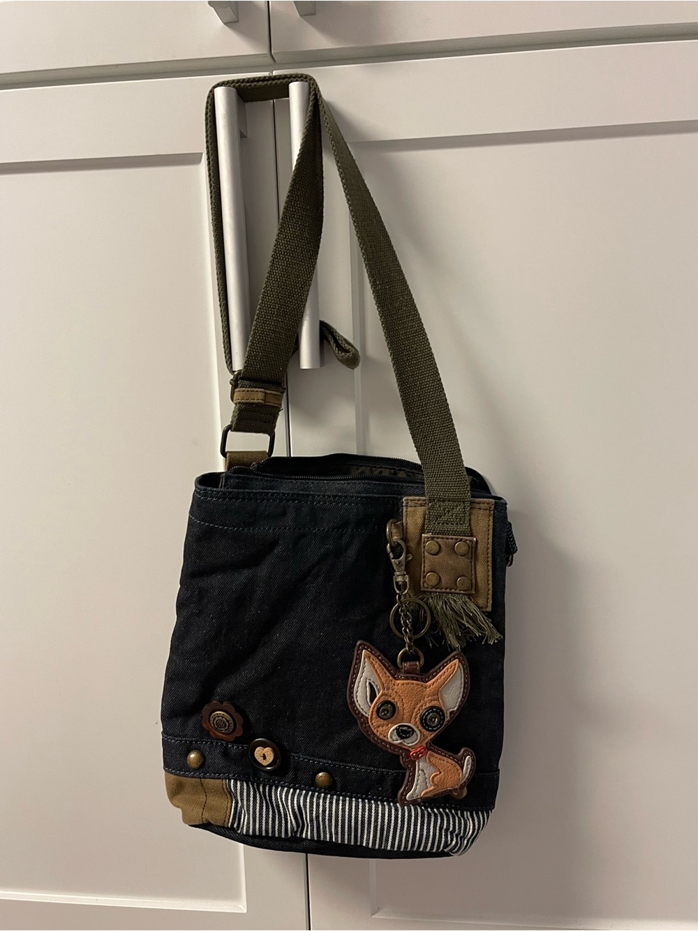 Chala Purse Handbag Denim Canvas Crossbody Bag with Chihuahua Dog Key Chain Tote